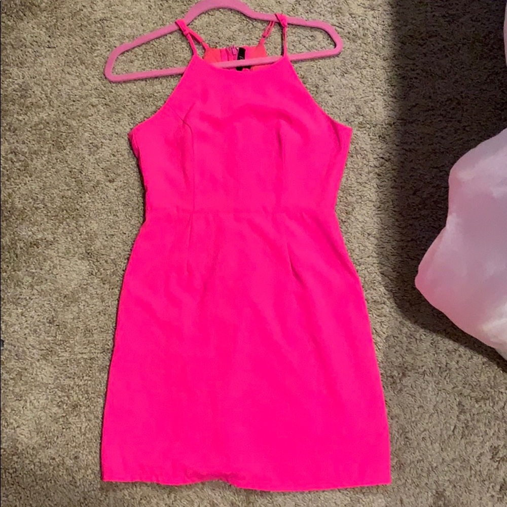 Hot Pink High Neck Dress